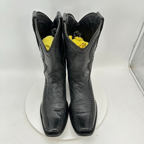 Denver Men Size 7.5 EE Black Leather Buck Stitch Pull On Western Cowboy Boot - Picture 3 of 14
